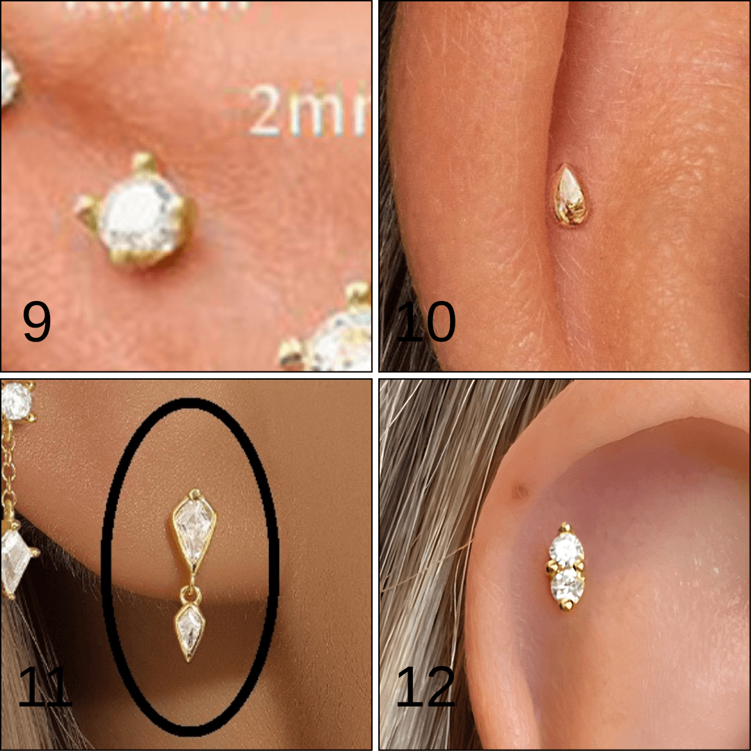 Labret stud flatback - Ørepynt 16G 14k Gullbelagt Sølv, Intern Gjenging – Helix & Tragus Smykker (12 Varianter)