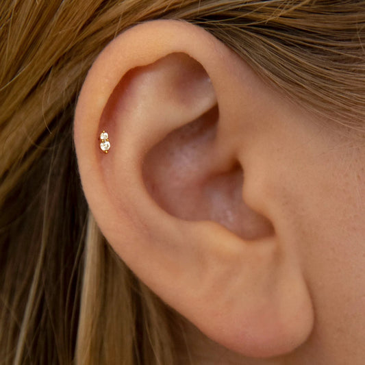 Hvite steiner labret stud flatback øredobb gull  helixsmykker