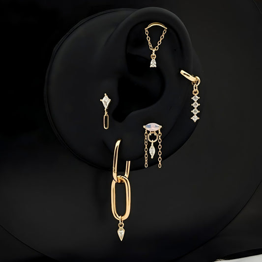 Helix, tragus øredobber sett av 5 øredobber