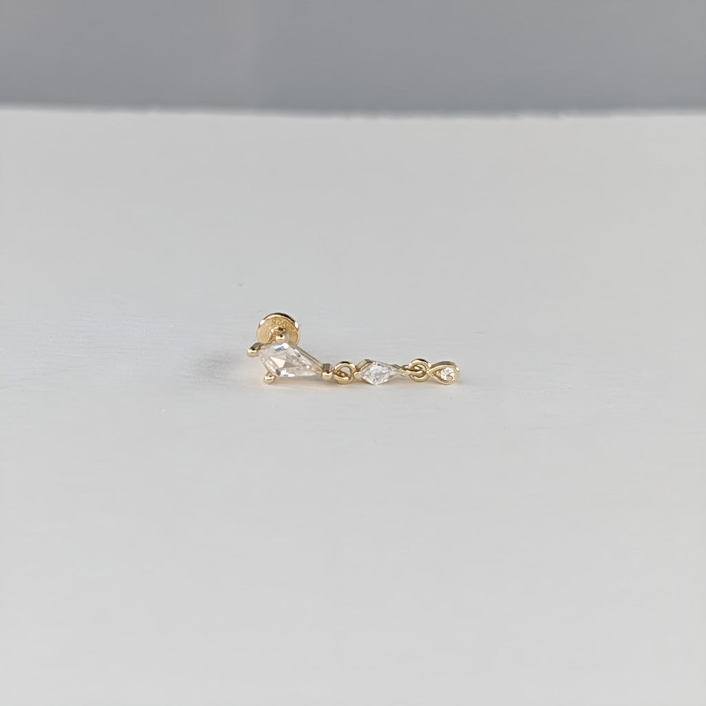 Sett med 3 Kjede Øredobber – Flatback Piercing i Gull - Helix piercingsmykker