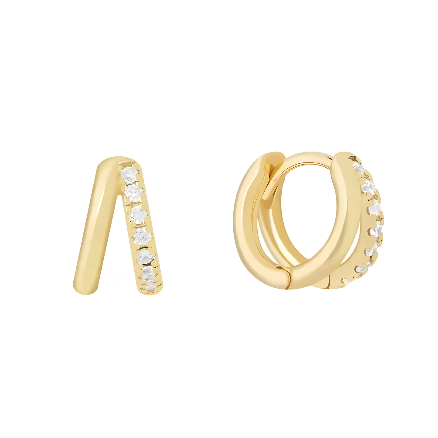 CELINE Gull Hoops Øredobber med Stener - 18K Gullbelagte