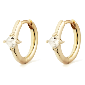 gull hoop øredobber med firkantet stein i 925 sølv – minimalistiske hoops. små gull hoops med klar stein – nikkelfrie øredobber fra Artlysian