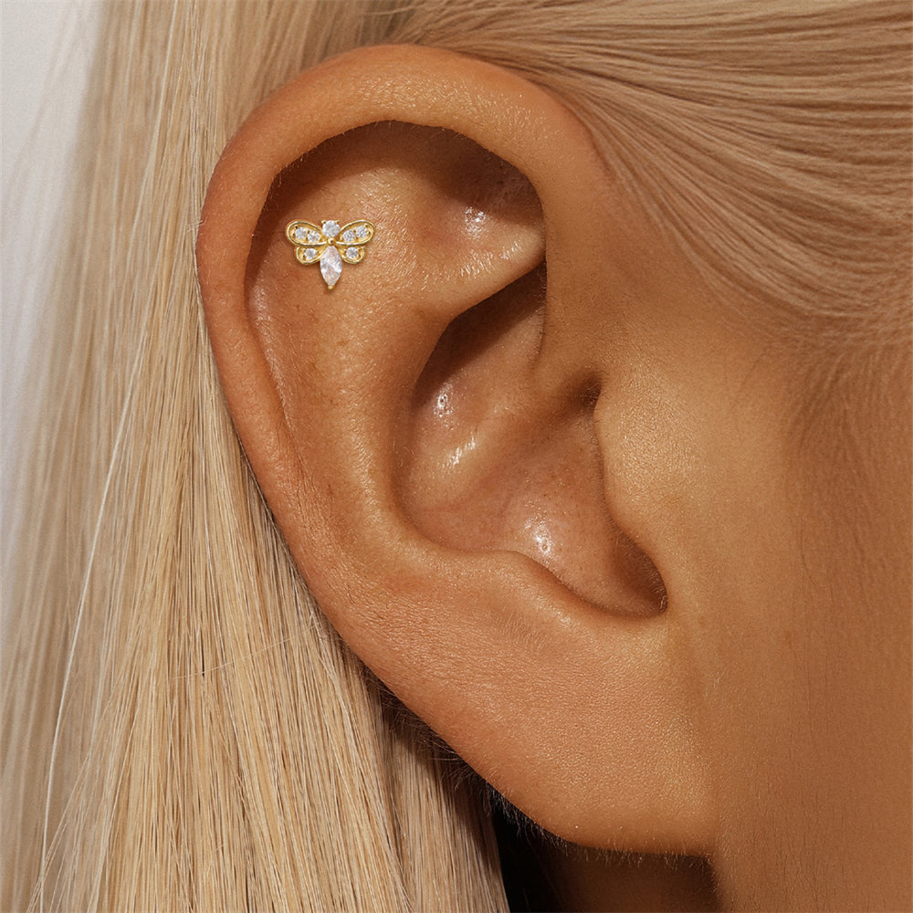 Bie Helix Øredobb med Flat Bakdel - Cartilage Ear Piercings - Flatback Øredobber - Labret stud - Helix Smykke