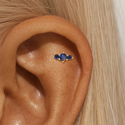 Blå Helix-Ørering for Ørepiercinger I Brusksmykker med Flat Bakside I Labret Stud i Gull