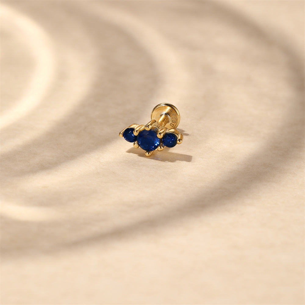 Blå Helix-Ørering for Ørepiercinger I Brusksmykker med Flat Bakside I Labret Stud i Gull