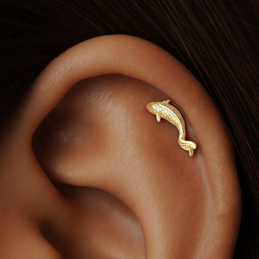 fish flatback std labret in gold