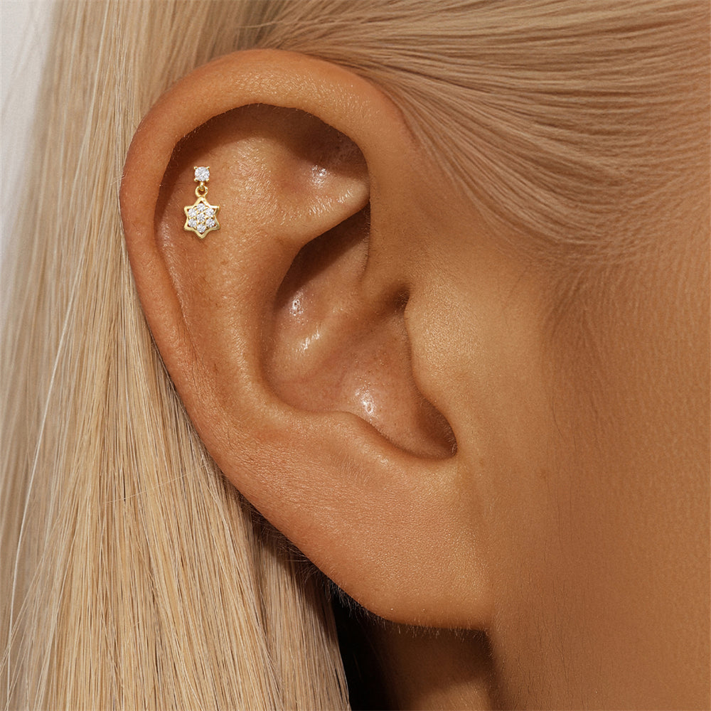 Snøfnugg Gull Ørepiercing Øredobb - Helix Smykker - Brusk øredobb - Labret studs - Artlysian