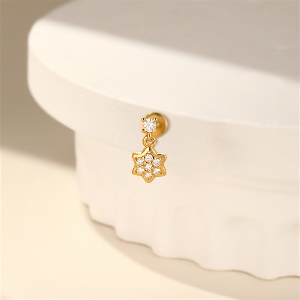 Snøfnugg Gull Ørepiercing Øredobb - Helix Smykker - Brusk øredobb - Labret studs - Artlysian