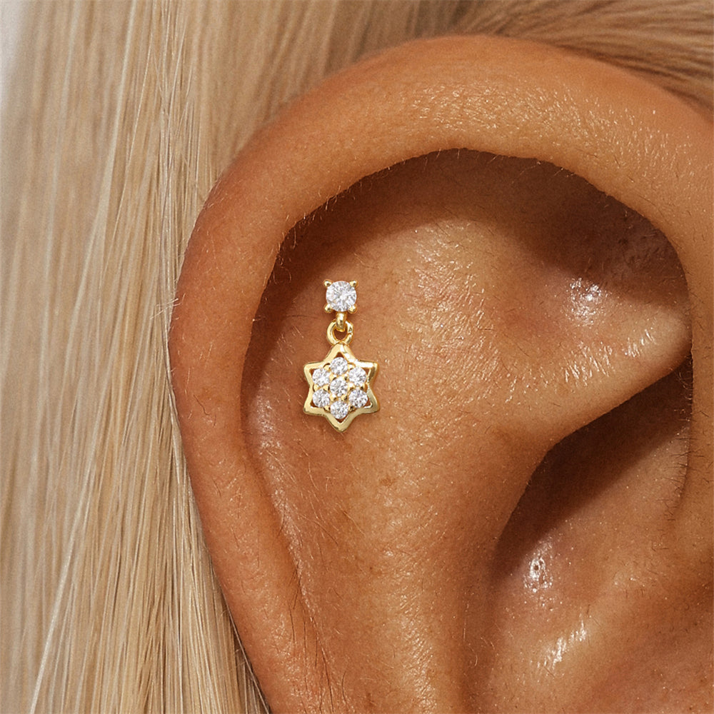 Snøfnugg Gull Ørepiercing Øredobb - Helix Smykker - Brusk øredobb - Labret studs - Artlysian