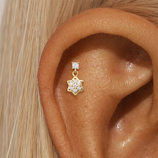 Snøfnugg Gull Ørepiercing Øredobb - Helix Smykker - Brusk øredobb - Labret studs - Artlysian