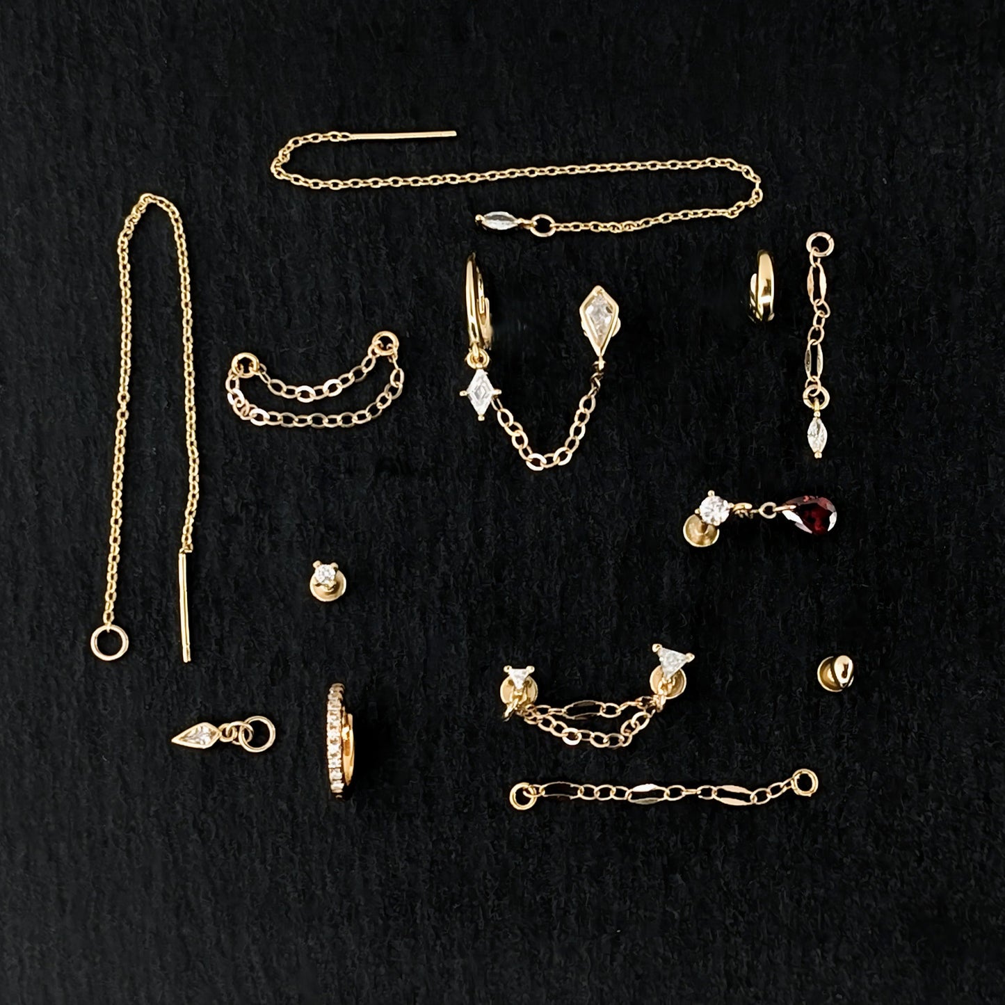 labret studs, kjede øredobber, gull piercing øredobber, øredobber sett,