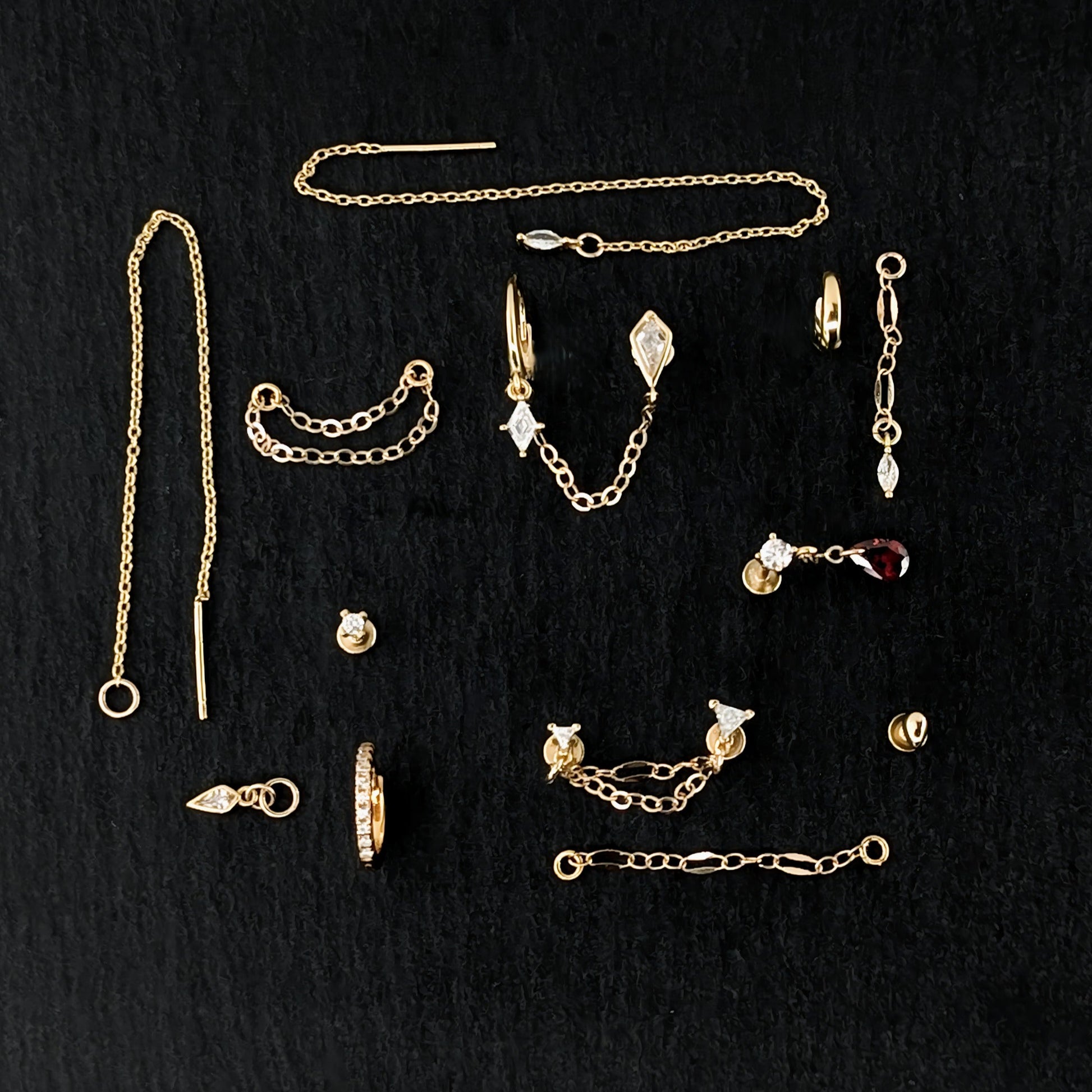 labret studs, kjede øredobber, gull piercing øredobber, øredobber sett,
