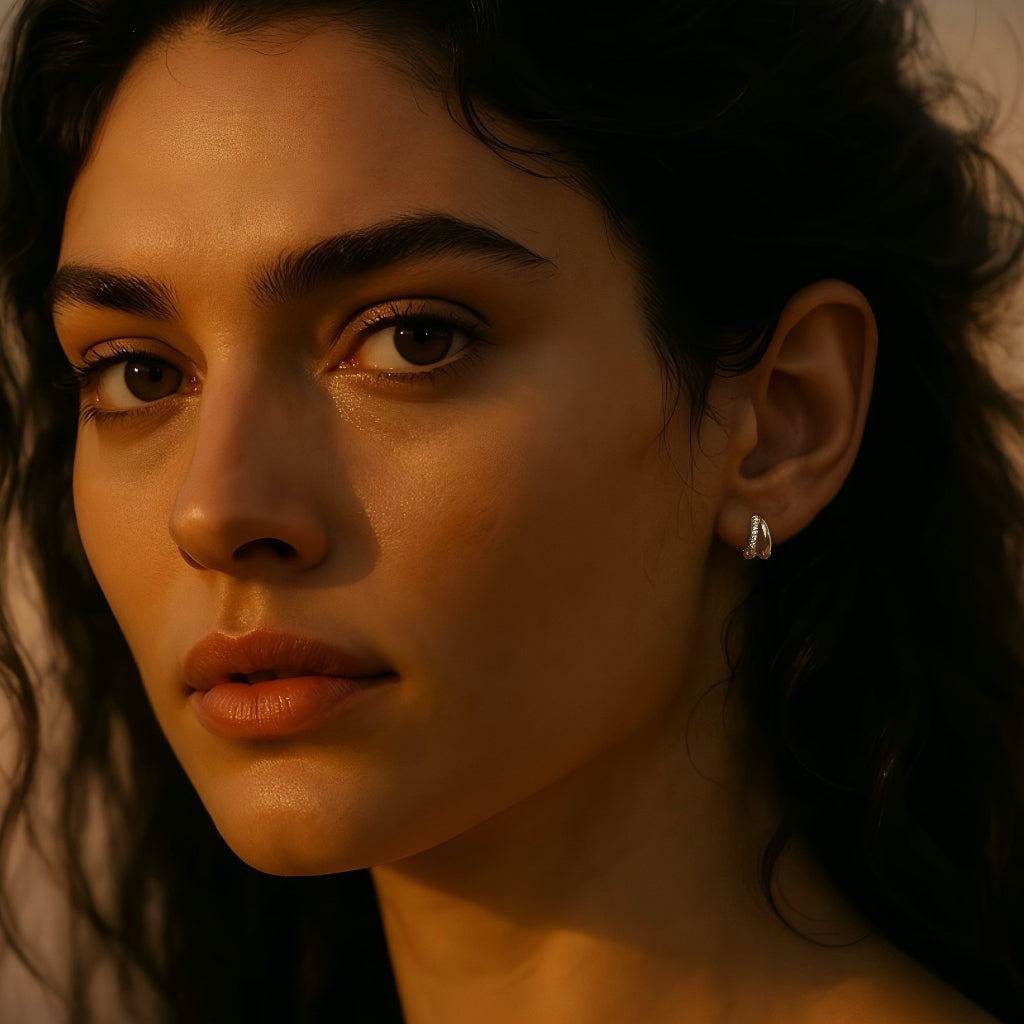 Doble gull hoops 11mm – Små øreringer i gull som ser ut som to hull i øret