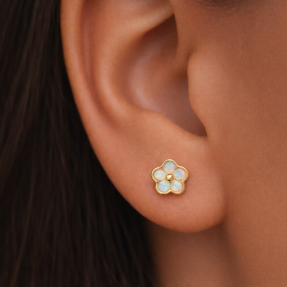 Dainty stud earring for women in gold with opals