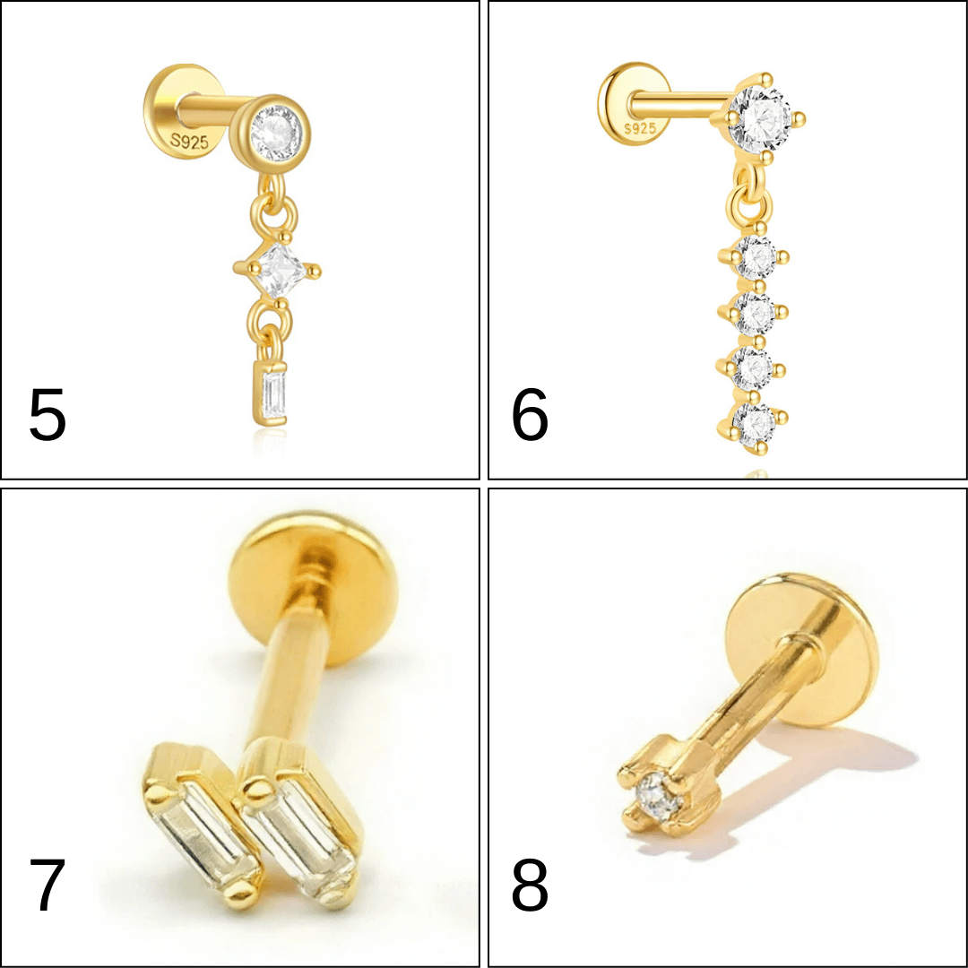 gull tragus og helix øredobb, norsk design piercing gold 