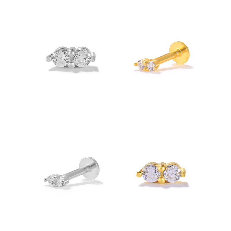 Helix Øredobb - Cartilage Flatback Øredobber 2 Hvite Steiner, Helix Smykke & Tragus Piercing (labret stud) - Artlysian