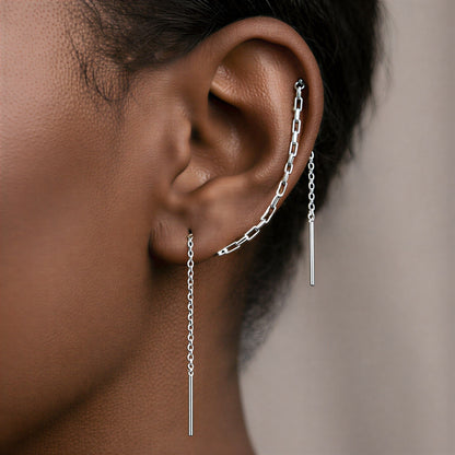 Dobbel Piercing Kjedeøredobber i Gull og Sølv – Nikkelfrie Helix til Lobe, Threader for To Hull - Lange Hengende Øredobber