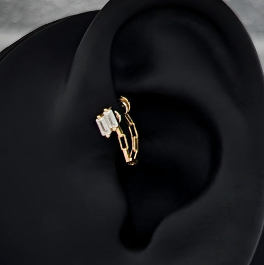 Anti Helix Flatback Øredobb i Gull – To Hvite Cubic Zirconia