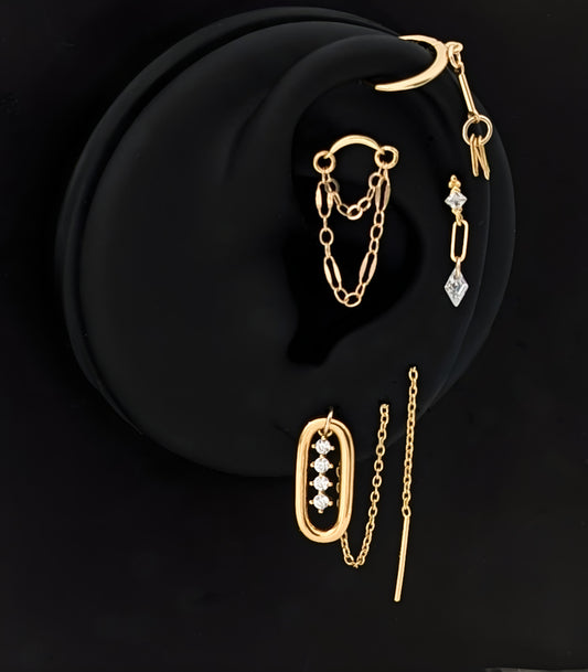 Øredobber sett med 4 – gullbelagte piercing øredobber i 925 sølv | earring stack & helix smykker