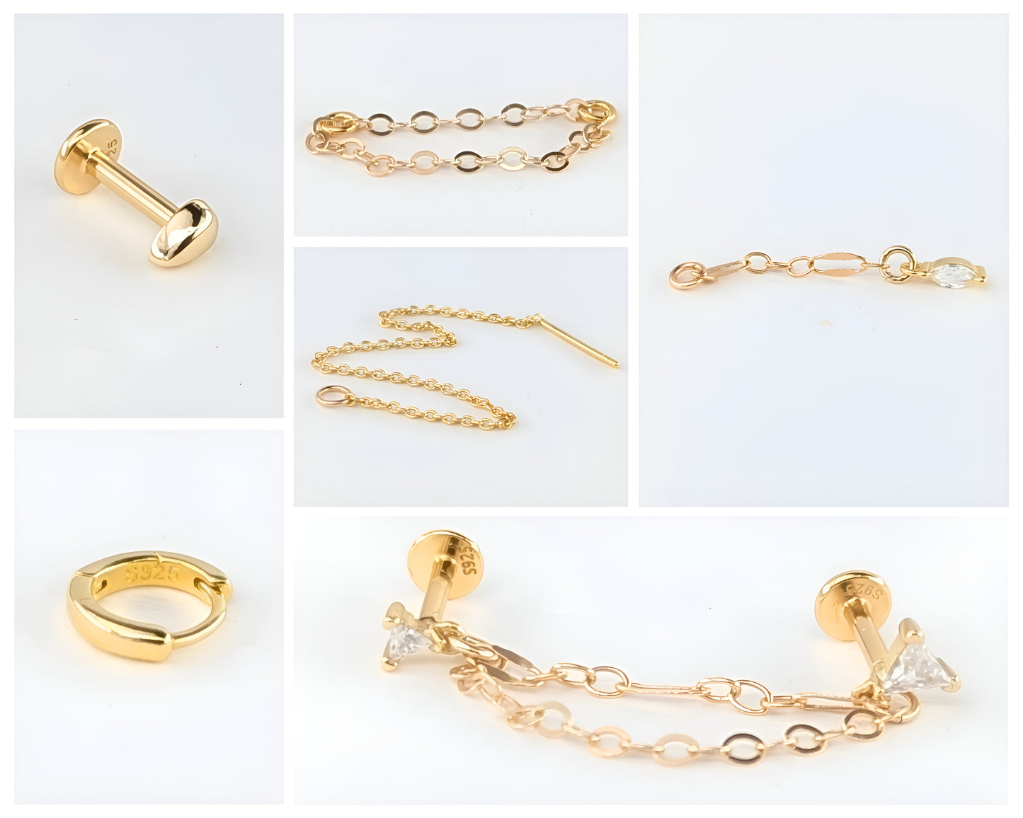 Øredobb Sett med Smykkeskrin – 11 Øredobber + 4 Add-ons for Helix, Tragus, Conch & Øreflipp