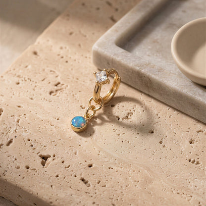 14K Gullbelagt Sølv Øreringer med Blå Opal & Hvit Stein – Hoop Øredobber (Par)