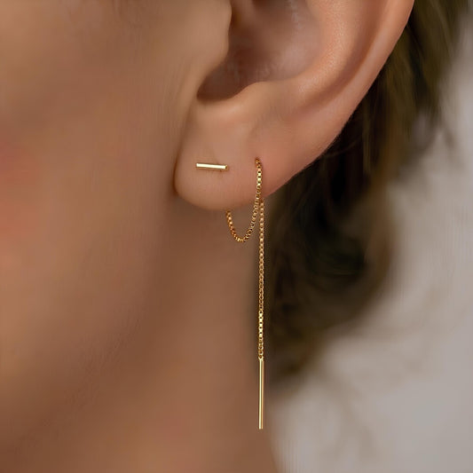 Hengende Kjede Øredobber Sølv/Gull - Lange Øredobber til Flere Hull - Chain Earrings Double Ear piercing - Nikkelfri