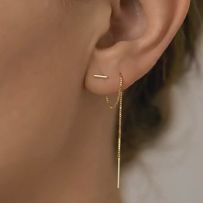 Bestselger: Kjede-øredobber (Sølv/Gull) - Nikkelfrie lange hengende ørepynt - Ear Chain Threaders - To eller flere hull (par)