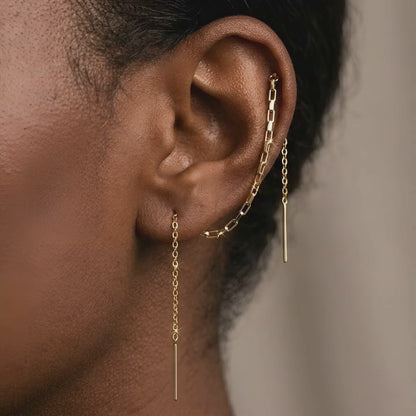 Dobbel Piercing Kjedeøredobber i Gull og Sølv – Nikkelfrie Helix til Lobe, Threader for To Hull - Lange Hengende Øredobber