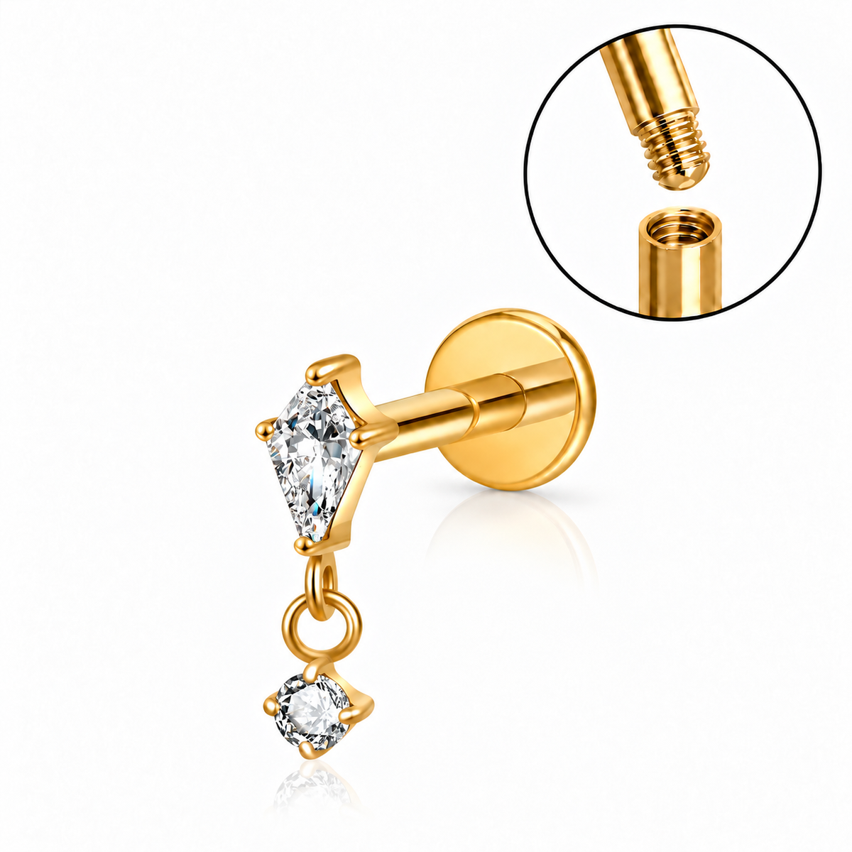 Allergivennlig flatback piercing til tragus i ASTM F136 titan, med minimalistisk og behagelig design.