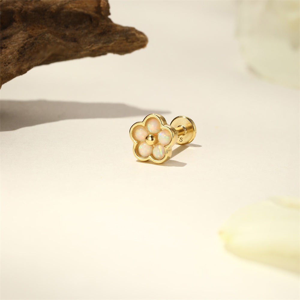 gull labret stud opal blomst