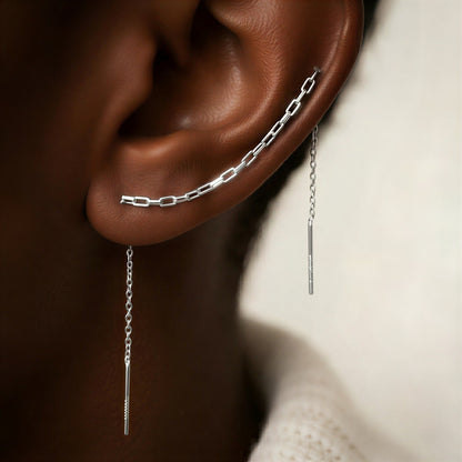 Dobbel Piercing Kjedeøredobber i Gull og Sølv – Nikkelfrie Helix til Lobe, Threader for To Hull - Lange Hengende Øredobber