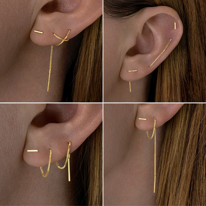 4-pk Gull Øredobber: Sett med bestselgere – Nikkelfri Øre-stack i Gullbelagt Sølv | Gull øredobb-sett med Flatback, Hoop & Threader til Piercing